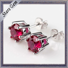 High Quality 5mm Synthetic Ruby Stud Earring in Sterling Silver